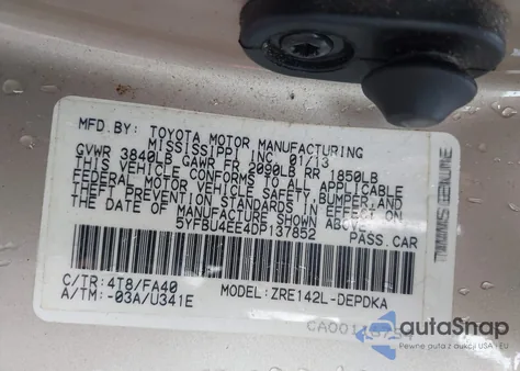 2013 Toyota Corolla L из США, поврежденный, VIN 5YFBU4EE4DP137852